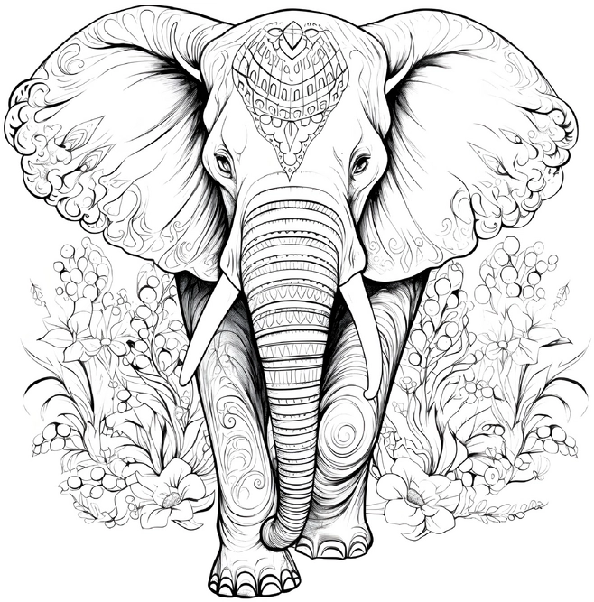 malvorlage-elefant-mit-blumen