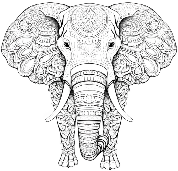 malvorlage-elefant-mit-kunstvollen-mustern