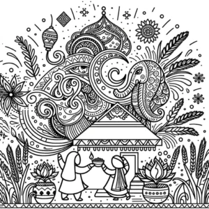 malvorlage-elefant-und-zeremonielle-szene