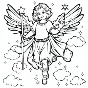 malvorlage-engel-fliegender-engel-mit-sternen