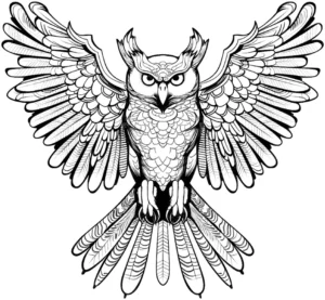 malvorlage-eule-ausgebreitete-fluegel-in-detail