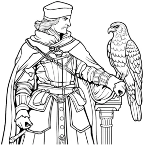 malvorlage-falkner-mit-falke-und-historischen-elementen