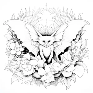 malvorlage-fantasie-fledermaus-und-blumen