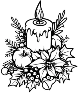 malvorlage-festliche-kerze-mit-weihnachtsmotiven