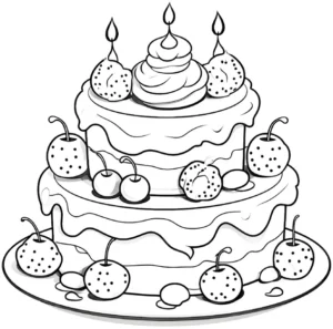 malvorlage-festlicher-kuchen-mit-fruechten-und-kerzen