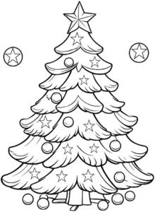 malvorlage-festlicher-tannenbaum-mit-sternen-und-kugeln