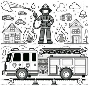 malvorlage-feuerwehrmann-feuerwehrfahrzeug-ausmalen