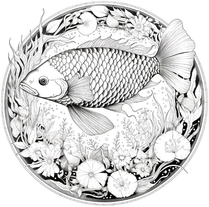 malvorlage-fisch-in-bluehender-unterwasserlandschaft