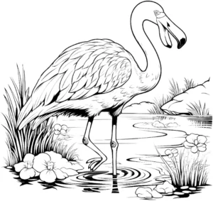 malvorlage-flamingo-in-der-natur-zum-ausmalen