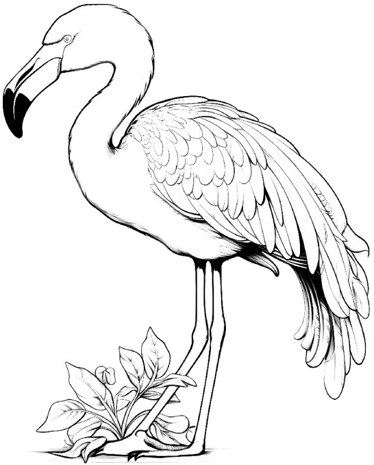 malvorlage-flamingo-mit-pflanzen