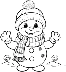 malvorlage-freundlicher-schneemann-mit-muetze-und-schal