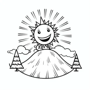 malvorlage-fröhliche-sonne-und-tannenbäume
