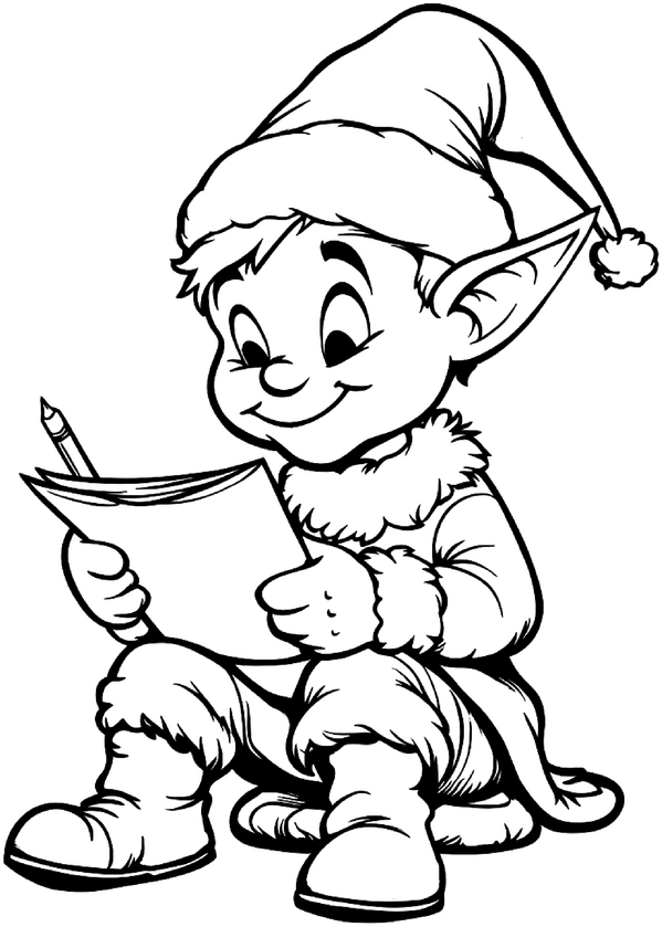 malvorlage-froehlicher-elf-beim-zeichnen-fuer-weihnachten