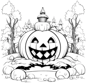 malvorlage-froehlicher-jack-o-lantern-in-halloween-landschaft