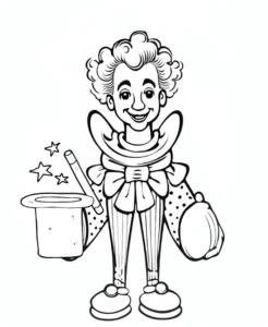 malvorlage-fröhlicher-zirkus-clown-mit-zauberhut
