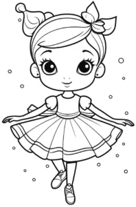 malvorlage-froehliches-maedchen-im-kleid-mit-schleife