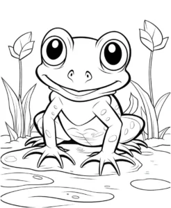 malvorlage-frosch-am-teich-mit-pflanzen
