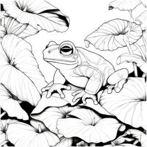 malvorlage-frosch-auf-pflanzen-im-dschungel