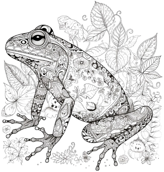 malvorlage-frosch-mit-blumen-und-pflanzen