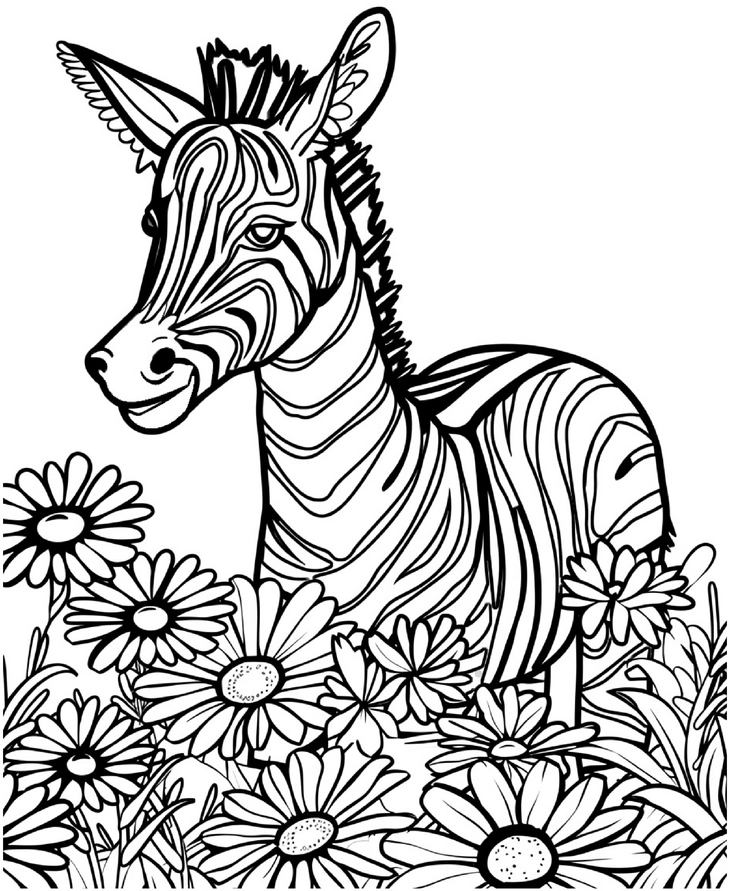malvorlage-gartenzebra-blumenwiese