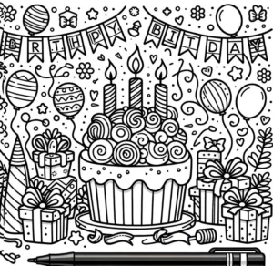 malvorlage-geburtstag-mit-kuchen-und-luftballons