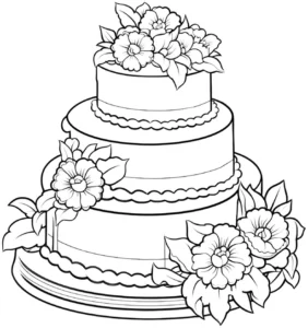 malvorlage-geburtstagskuchen-mit-blumen