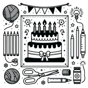 malvorlage-geburtstagstorte-bastelutensilien