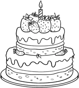 malvorlage-geburtstagstorte-mit-erdbeeren-und-kerze