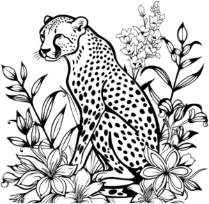 malvorlage-gepard-in-blumenlandschaft
