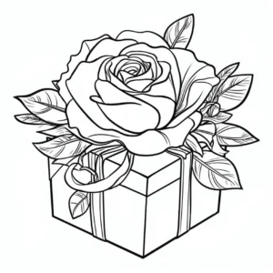 malvorlage-geschenk-mit-rose-ausmalbild