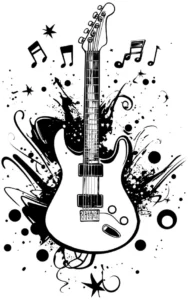 malvorlage-gitarre-musiknoten-spritzer