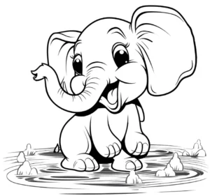 malvorlage-gluecklicher-elefant-am-wasser