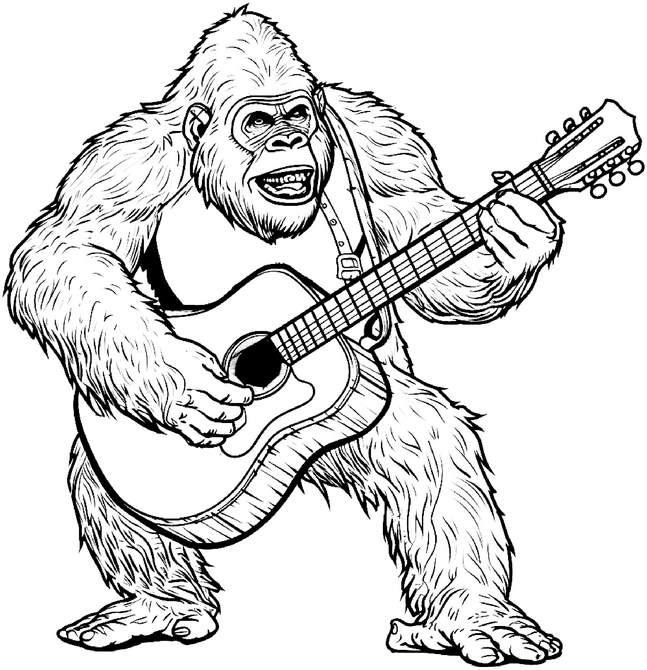 malvorlage-gorilla-musiker-mit-gitarre
