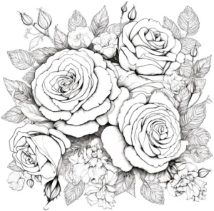 malvorlage-grosse-rosen-im-blumenstrauss