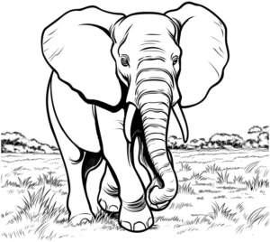 malvorlage-grosser-elefant-auf-wiese