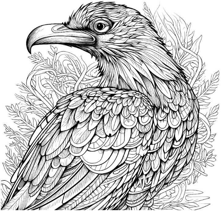 malvorlage-grosser-vogel-mit-detailliertem-gefaeder-und-natur-hintergrund