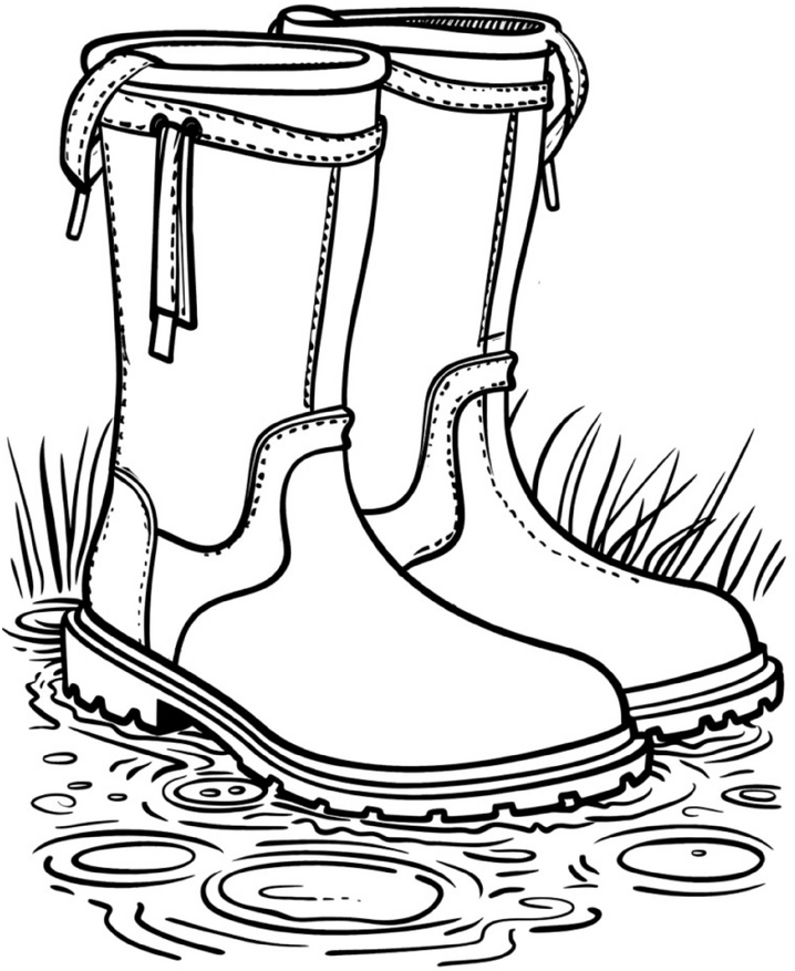malvorlage-gummistiefel-in-einer-pfuetze