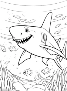 malvorlage-hai-mit-fischen-unterwasser