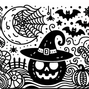 malvorlage-halloween-mit-hexen-und-fledermaeusen