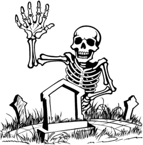 malvorlage-halloween-skelett-im-grab