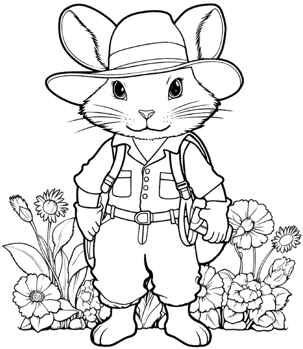 malvorlage-hase-abenteuer-outfit-mit-blumen