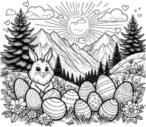 malvorlage-hase-bunte-ostereier-in-der-natur