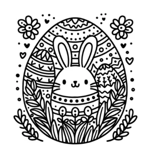 malvorlage-hase-im-osterei-mit-blumen