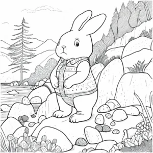 malvorlage-hase-in-der-natur-mit-berglandschaft