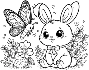 malvorlage-hase-mit-schmetterling-und-herzen