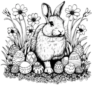 malvorlage-hase-ostereier-blumen