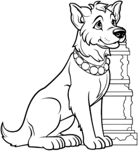 malvorlage-hund-neben-dekorativem-element