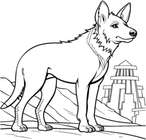 malvorlage-hund-vor-geheimnisvoller-architektur