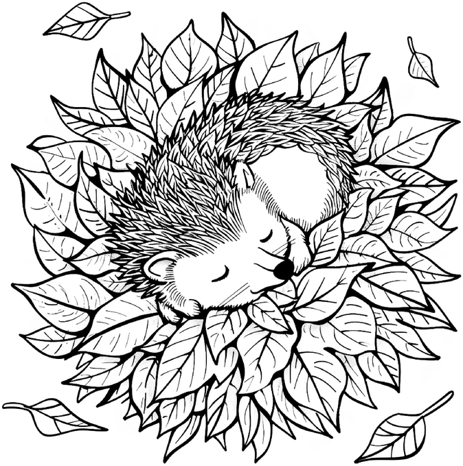 malvorlage-igel-in-blaettern