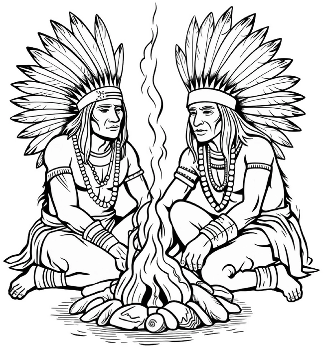malvorlage-indianer-am-lagerfeuer-1